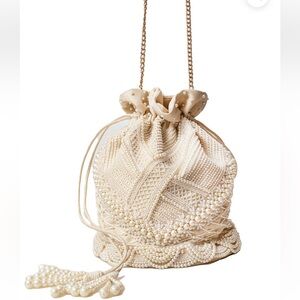 Needledust Elegant Cream Beaded potli Bag